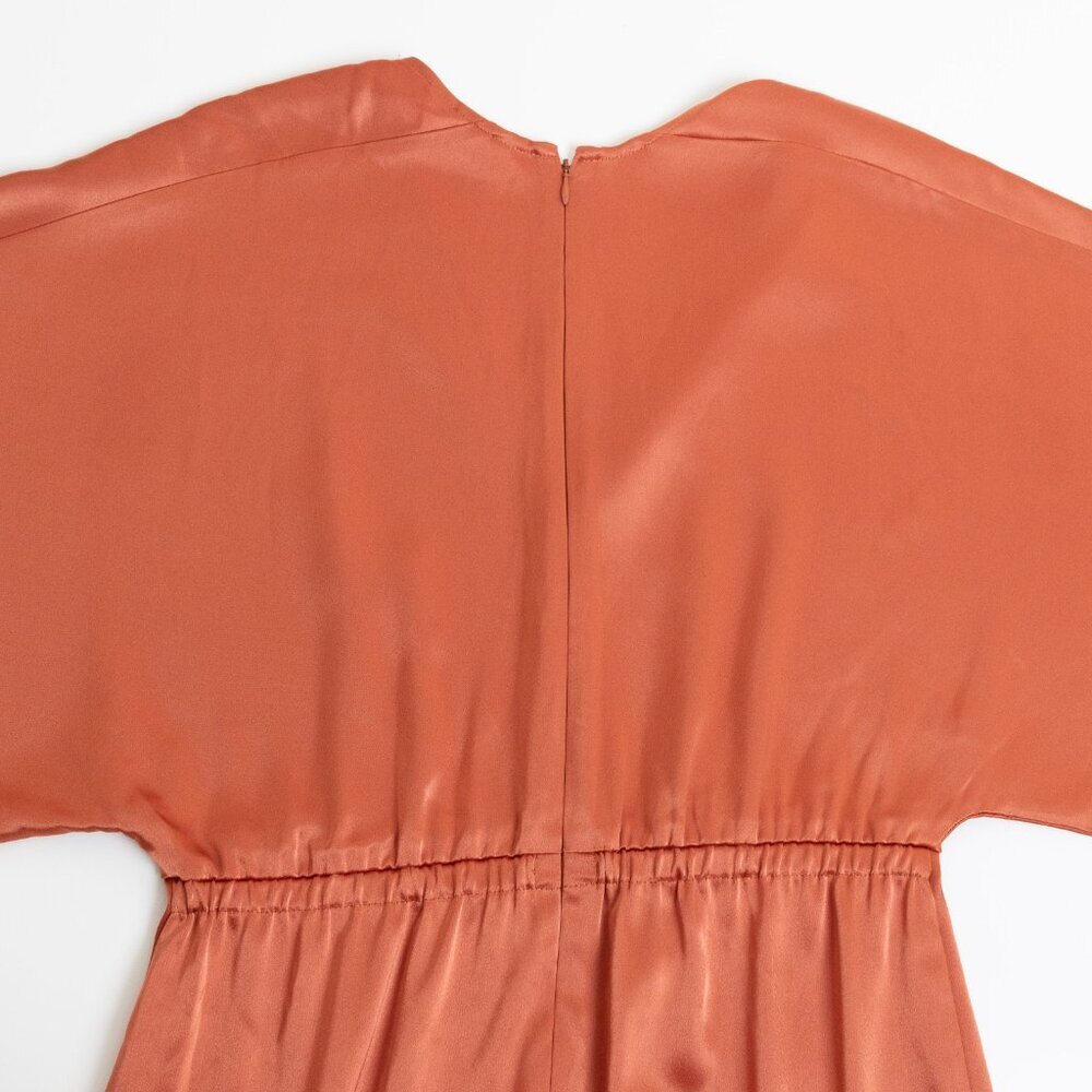 Aritzia Babaton Satin Dress Stanley Kimono Style Faux Wrap Burnt Orange  Copper - Picture 11 of 15